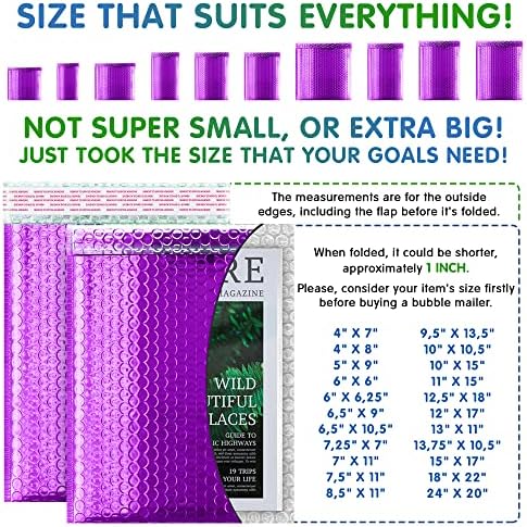 Metallic Bubble Mailers 6 x 6.25 Inch Purple, Self Seal Closure, 3/16 Inch Cushioning, Padded Shipping Envelopes Pack of 250 - Image 4