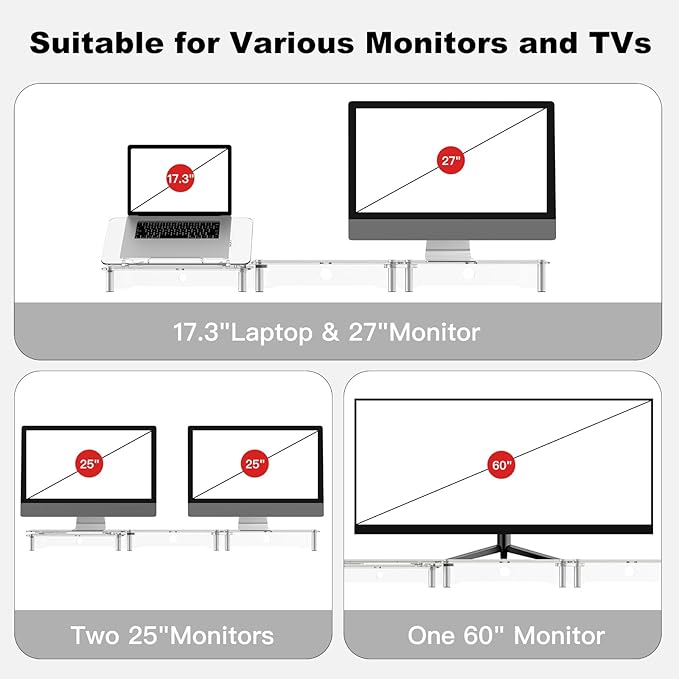 Clear Acrylic Dual Monitor Stand Riser,Laptop Riser Adjustable to 8 Angles | Double Computer monitor riser for desk for 2 Monitors,Desktop organizer Stand for Laptop,PC,Printer,TV，Cute Desk Accessories - Image 4