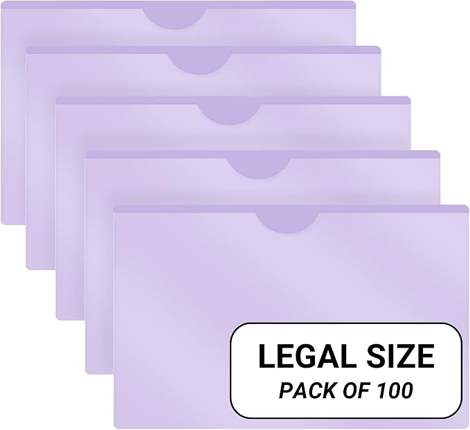 Doctor Stuff - Vinyl Plastic Pocket File Folders Closed Sides, Legal Size, Pack of 100 Clear Front Top Loading Job Jacket, Documents Holder for Office and Medical Files, Lavender by DoctorStuff