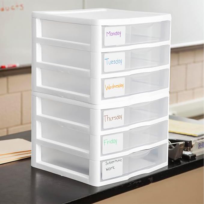 Sterilite 12-Pack Wide 3 Drawer Unit, Plastic Desktop Organizer with Clear Drawers, White Frame - Stackable Multi-Purpose Storage for Office Supplies, Craft Rooms, Classrooms and Home Organization - Image 9