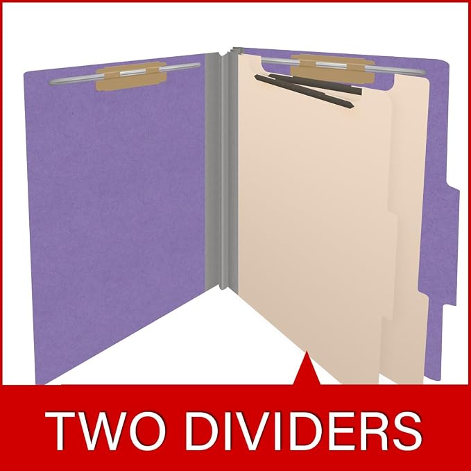 Heavy Duty End Tab Color Folders, 2/5 Cut ROC Top Tab, Letter Size, 2 Divider, Purple (Box of 10) - Image 8