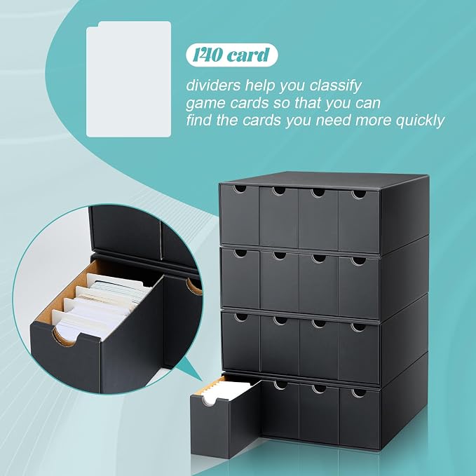 Cholemy Trading Card Storage Box Card Organizer 15000+ with 70 Cardboard Storage Divider, Label Sticker for Collection Compatible with Tcg, Sport Cards(8 Row, 4 in A Row,Black) - Image 5
