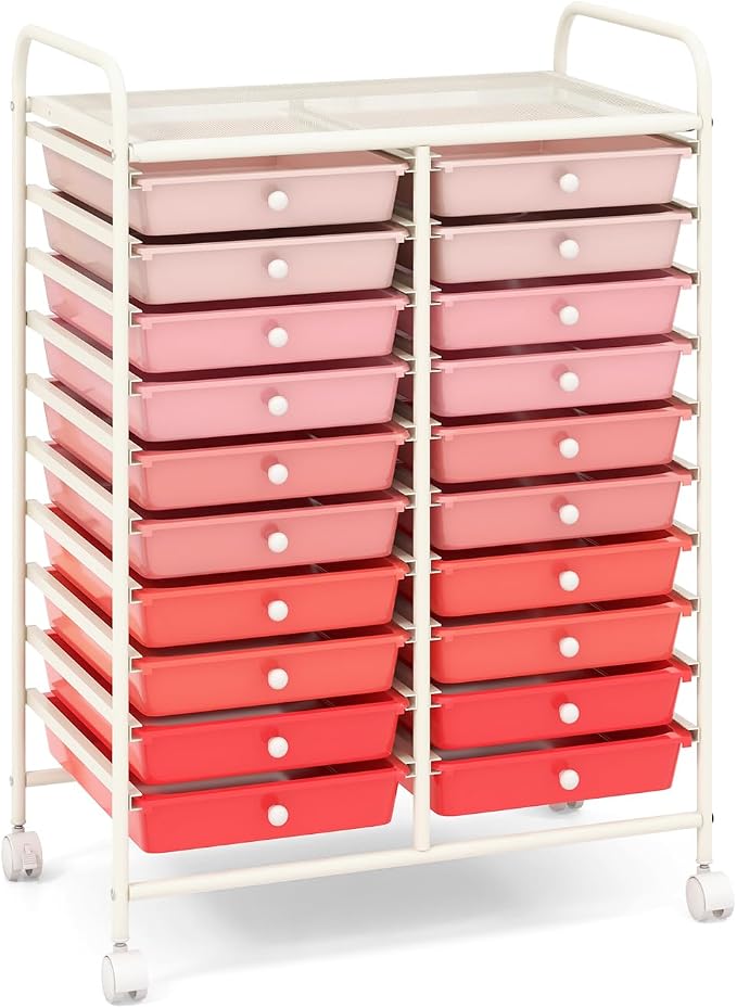 GOFLAME 20-Drawer Rolling Storage Cart, Multifunctional Art Craft Organizer, Mobile Utility Storage with Removable Drawers & Lockable Wheels, Craft Cart for Home Office School, Pink Gradient by GOFLAME