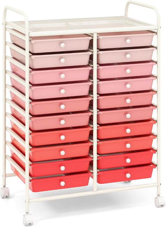 GOFLAME 20-Drawer Rolling Storage Cart, Multifunctional Art Craft Organizer, Mobile Utility Storage with Removable Drawers & Lockable Wheels, Craft Cart for Home Office School, Pink Gradient by GOFLAME