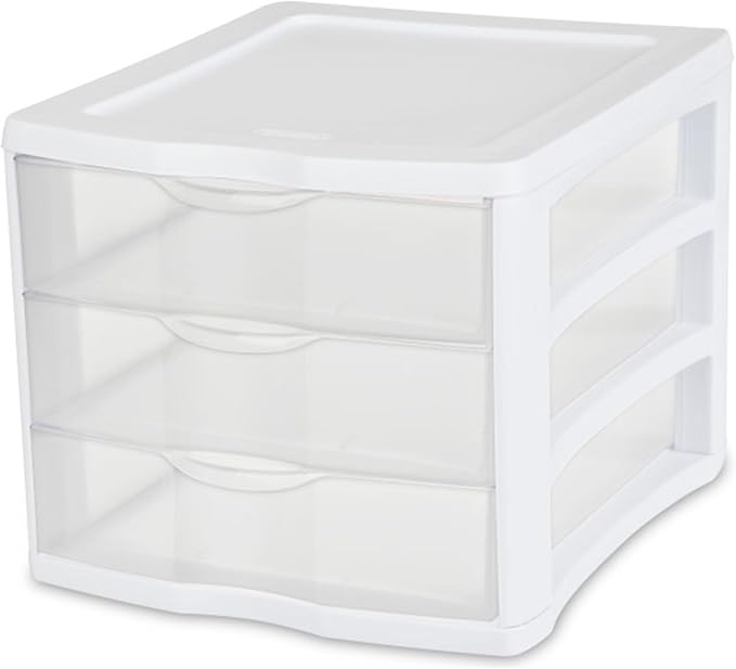 Sterilite ClearView Compact Stacking 3 Drawer Storage Organizer System for Crafting Supplies, Home Office, or Dorm Room, (16 Pack) - Image 6