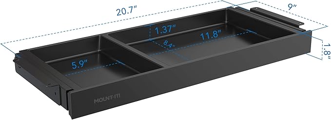 Mount-It! Under Desk Drawer Organizer with 2 Compartments, Shallow Low-Profile Slide-Out Desk Tray, 20.7″ x 8.9″ x 1.8″, Pull-Out Pencil Drawer for Traditional & Standing Desks - Black - Image 2