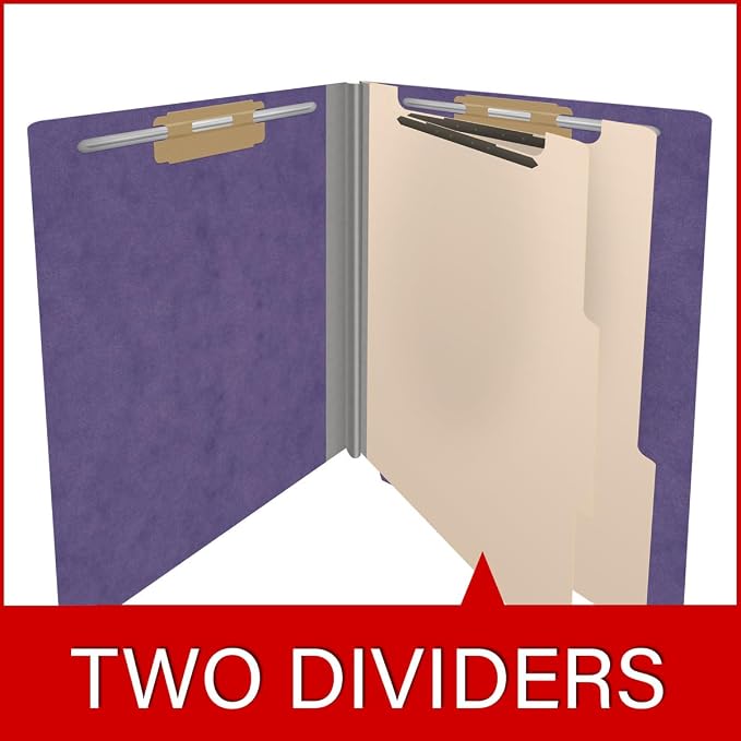 25 Pt. Pressboard Classification Folders, Full Cut End Tab, Letter Size, 2 Dividers, Purple (Box of 10) - Image 8