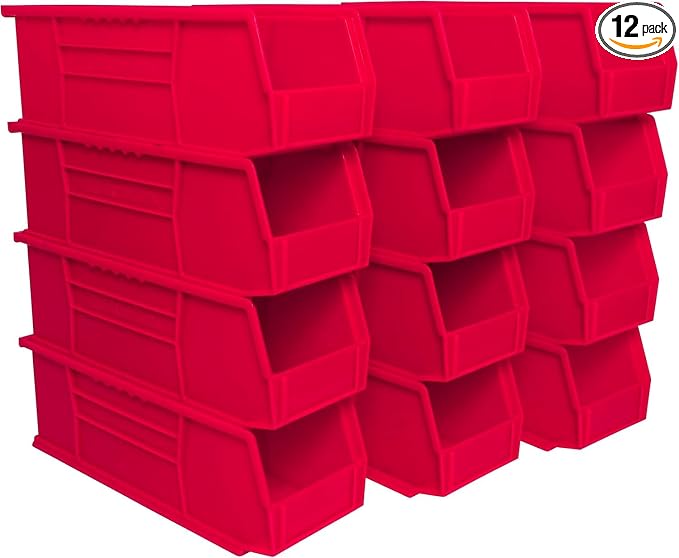 Akro-Mils 30234 AkroBins Plastic Storage Bins, 15"x5"x5", Red, 12-Pack | Space-Saving Stackable Bins for Garage, Pantry, Craft Organization by Akro-Mils