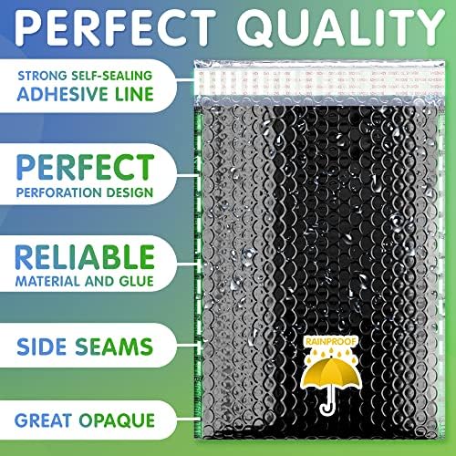 Metallic Bubble Mailers 7.25 x 11 Inch Black, Self Seal Closure, 3/16 Inch Cushioning, Padded Shipping Envelopes Pack of 200 - Image 3