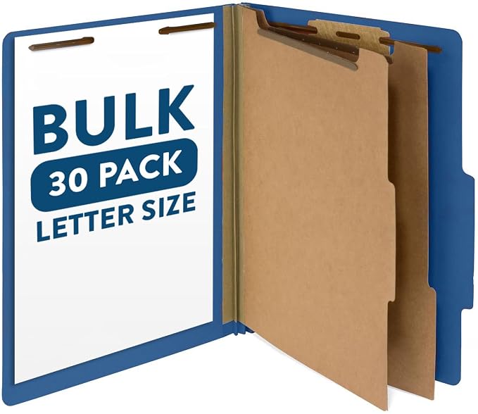 Blue Summit Supplies 30 Classification Folders, 2 Divider, Dark Blue | Heavy-duty letter size, 2 in expansion, 2 prong fasteners, 2 dividers, for medical and legal files by BlueSummitSupplies
