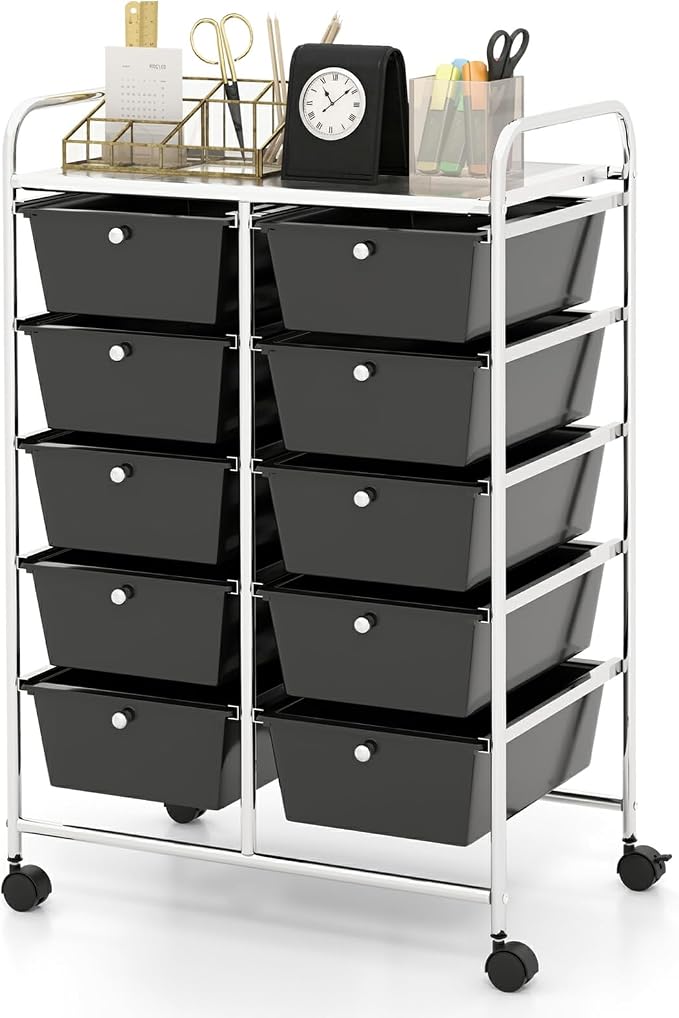 Moccha Rolling Storage Cart with 10 Drawers - Under Desk Storage Drawers with wheels for Craft Art Supply Paper Salon, Storage Drawers Organizer for Classroom Office Movable Utility Cart by LDAILY