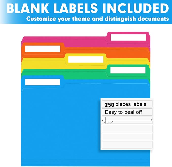 File Folder, RAZCC 250 Pack 1/3 Cut Tab Colored Folders, Colored File Folder Letter Size for Office Classroom Use, Folders with Tabs Assorted 5 Colors - Image 5
