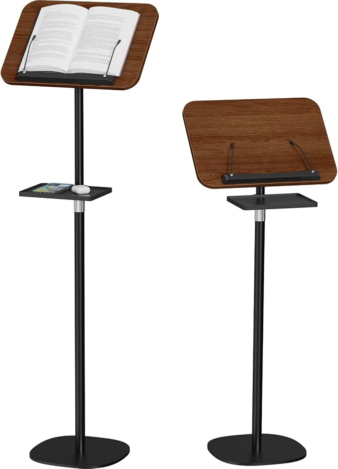 Snughome Floor Book Stand with Removable Tray, Wood Standing Book Stand for Reading, Height Adjustment 21"-51", Music Stand Cookbook Stand Textbook Stand Laptop Stand Book Holder for Display by Snughome