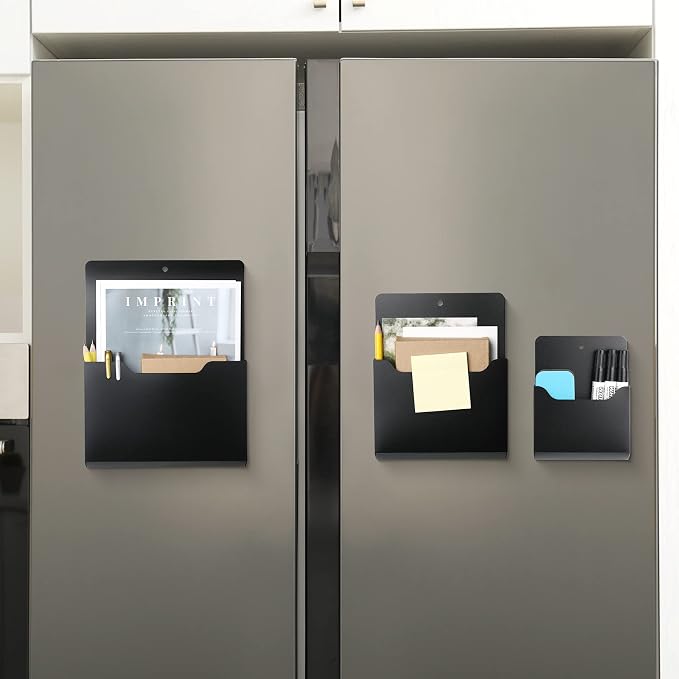 6 Pack Magnetic File Holder Magnetic Paper Holder Fridge Magnet Organizer Letter Size Fridge Pockets Storage Mail Planner Wall File Organizer for Refrigerator Locker Whiteboard (Large, Medium, Small) - Image 6