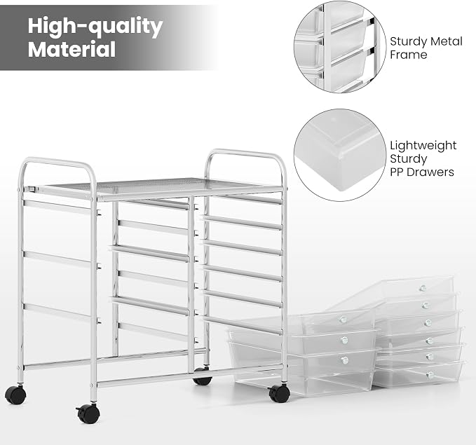 Giantex 9 Drawers Rolling Cart, Classroom Organizers, Storage Cart with Wheels, for Teacher Office Home School Supplies Tool Craft Art Paper, Clear - Image 7