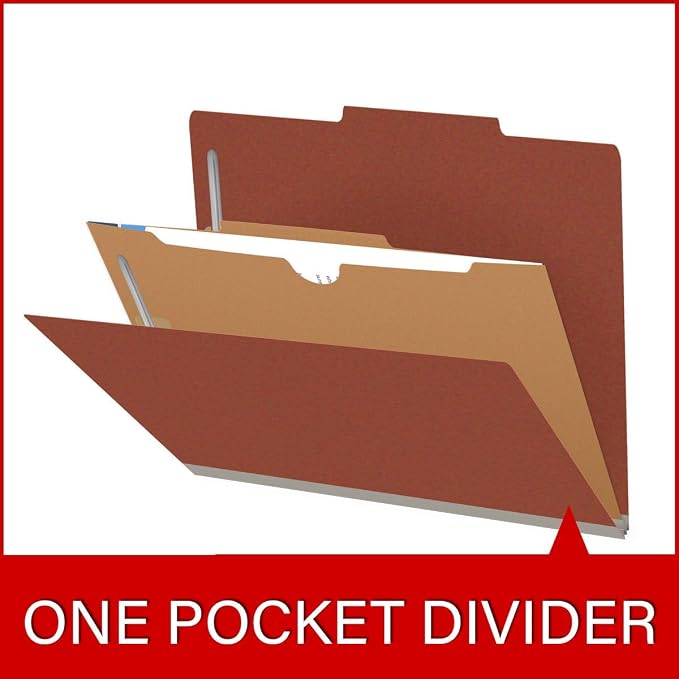 25 Pt. Pressboard Classification Folders, 2/5 Cut ROC Top Tab, Letter Size, 1 Pocket Divider, Brick Red (Box of 10) - Image 8
