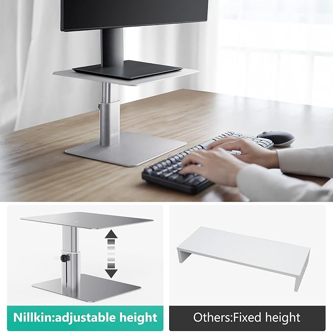 Nillkin Monitor Stand for Desk, Adjustable Height Computer Monitor Stand | Ergonomic Aluminum Computer Stand for Desktop | iMac, Studio Display XDR, Dell, HP, Lenovo, Other Screen Display | Silver - Image 2
