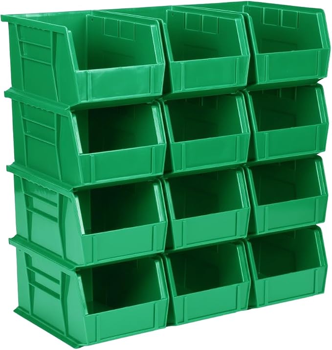 HE HUDSON EXCHANGE 9.5" x 6" x 5" (12 Pack) Plastic Stackable Storage Bin, Green by HudsonExchange