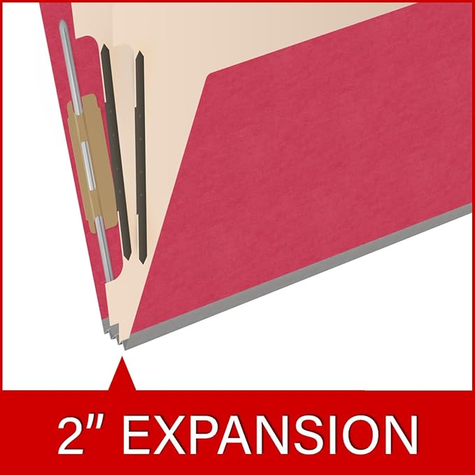 Heavy Duty End Tab Color Folders, 2/5 Cut ROC Top Tab, Letter Size, 2 Divider, Red (Box of 10) - Image 7