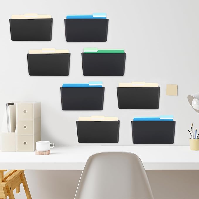 8 Pack Black Plastic Single Pocket Hanging File Organizer, Wall Mount Paper Mails Magazines Holder, Mounted Folder Bins for Office School and Home, 12.99x4.13x7.48 inches - Image 4
