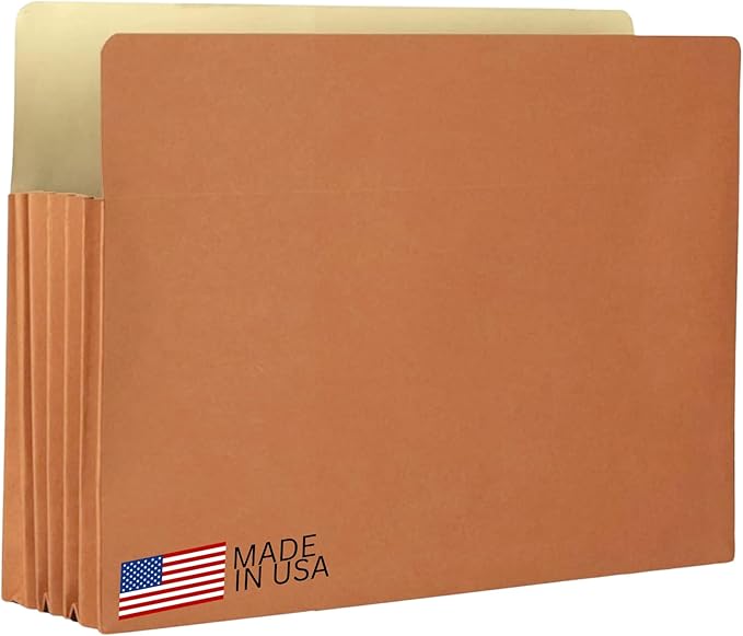 The File King 3.5" Expanding Accordion File Folder, Letter Size, Box of 10 | Red Rope Exterior | Manila Interior | Straight-Cut Tab | Fits 8.5" x 11" Documents | Made in USA by TheFileKing