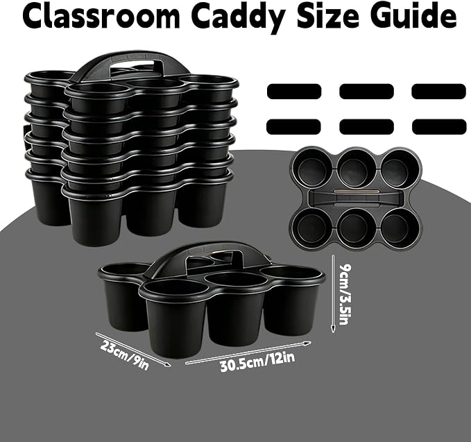6 Pack Classroom Caddy Organizer with Handle Black Plastic Table Caddy 6 Compartments Storage Cup Holder for School Supplies Art Crafts Crayons Pencils Stackable Desk Caddy for Office Home - Image 2