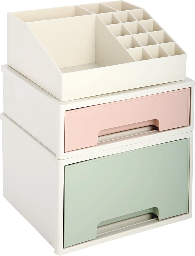 Makeup Organizer Box, Multifunctional Desk Storage Box Set, Pen/Pencil, Remote Control, Office Supplies, Business Card Holder, Free Combination, [TBF-13] w/ 2 Drawers + 16 Slots - Image 8
