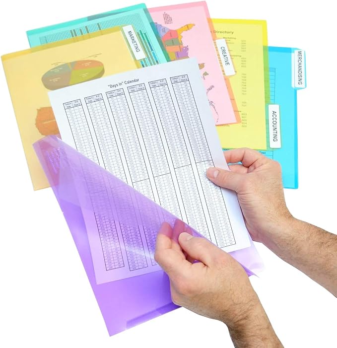 Ultimate Office Poly Color File Folders Letter Size, 3rd-Cut Tabs Set of 36 | PocketFiles Heavy Duty Transparent Files, Sealed on 2 Sides to Secure and Protect Documents and are Tabbed for Easy Indexing by UltimateOffice