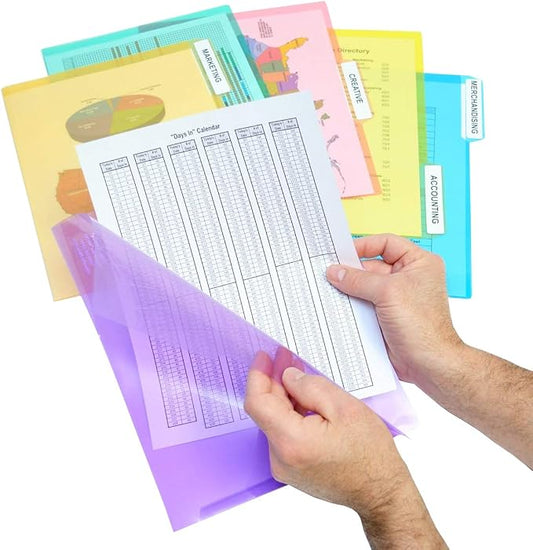 Ultimate Office Poly Color File Folders Letter Size, 3rd-Cut Tabs Set of 36 | PocketFiles Heavy Duty Transparent Files, Sealed on 2 Sides to Secure and Protect Documents and are Tabbed for Easy Indexing by UltimateOffice