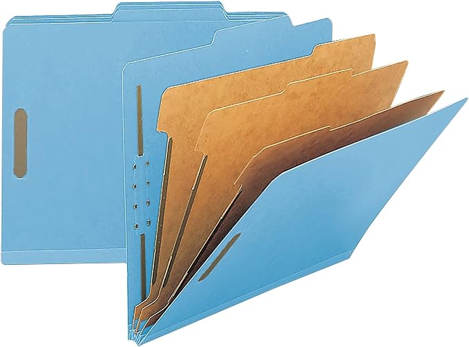 Smead 100% Recycled Pressboard Classification File Folder, 3 Dividers, 3" Expansion, Letter Size, Blue, 10 per Box (14090) - Image 3