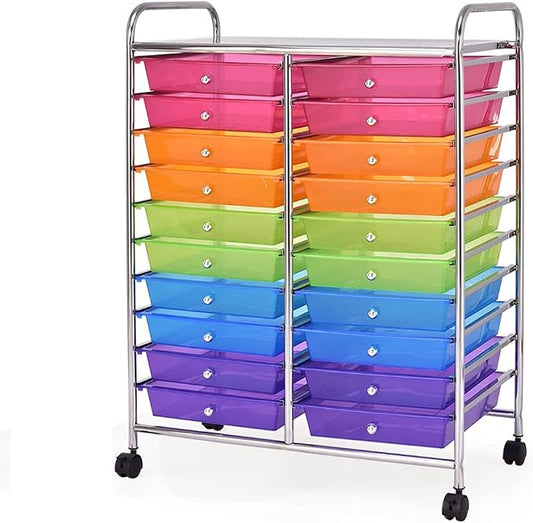 GOFLAME 20-Drawer Rolling Storage Cart, Multifunctional Art Craft Organizer Cart, Mobile Utility Storage Cart with Removable Drawers & Lockable Wheels, Craft Cart for Home Office, Rainbow by GOFLAME