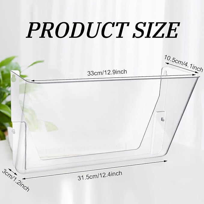 Tenceur 12 Pcs Plastic Single Pocket Wall Mount File Holder with Double Sided Adhesive Tape and Screws Wall File Hanging Folder Letter Paper Mail Organizer for Office Home Classroom (Clear) - Image 2