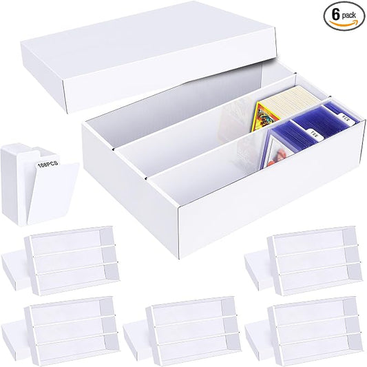 Trading Card Storage Box 6 Pack–2400 Count Cardboard Organizer with Dividers for MTG, TCG, Sports, Toploader, Commander by Leyzan