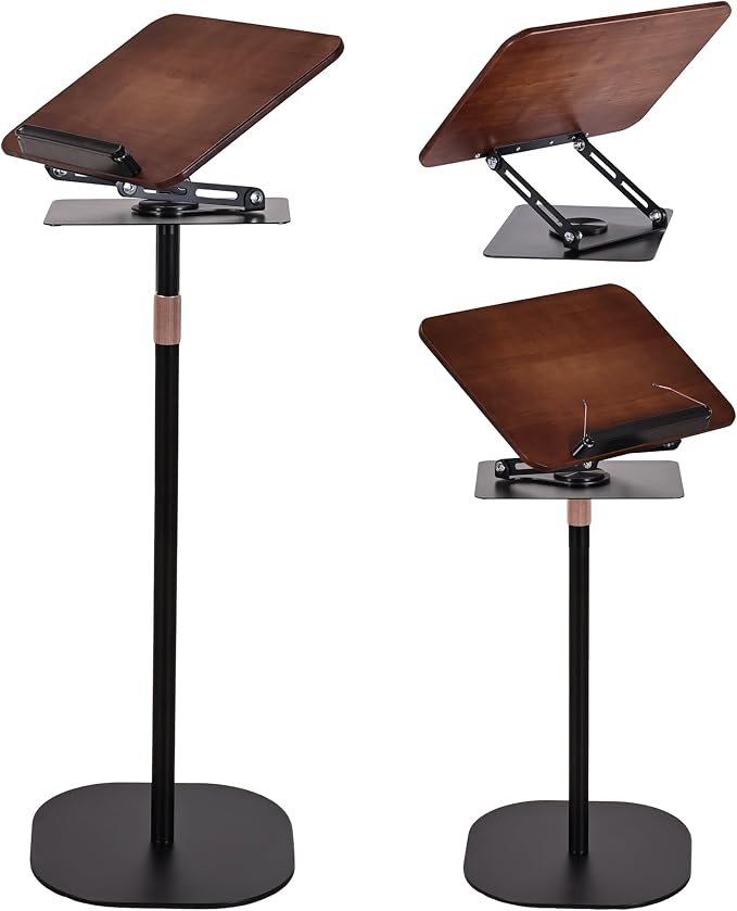 2-in-1 Floor & Desktop Book Stand, Adjustable Reading Music Podium | Portable Dual-Use 19"-62.2" Music Sheet Display, Laptop, Cookbook, Projector Stand Holder, 360° Rotate, Page Clip, Wood by Yoogu