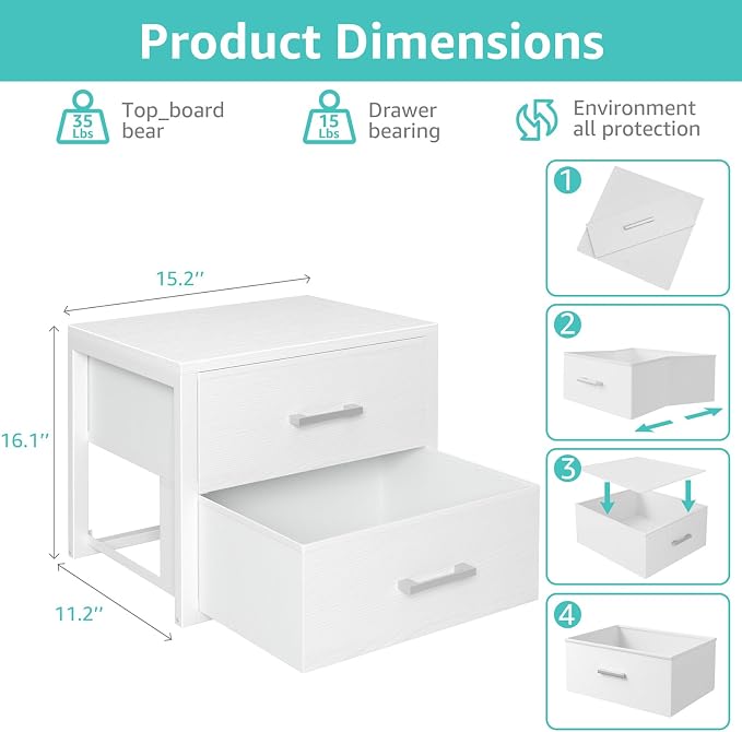 BOLUO Stackable Storage Drawers Closet Organizers and Storage Fabric White 2 Drawer Dresser for Bedroom Modern - Image 3