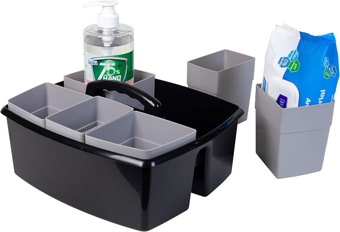Storex 2-Compartment Large Cleaning Caddy – Multipurpose Supply Organizer with Handle - Black, 1-Pack (00973A06C) - Image 4