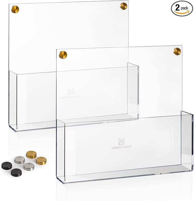 Premium Clear Acrylic Wall File Organizer 2-Pack | Mail Holder Wall Mount | Office Document Sorter with 3 Screw Cap Colors by MerelyHome