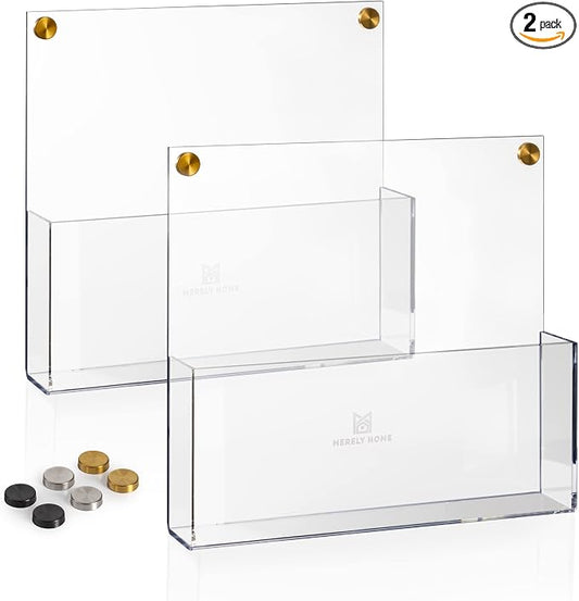 Premium Clear Acrylic Wall File Organizer 2-Pack | Mail Holder Wall Mount | Office Document Sorter with 3 Screw Cap Colors by MerelyHome