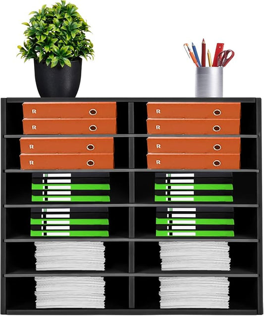 Literature Organizer Sorter, 12 Slots Adjustable File Sorter Mail Organizer | Paper Sorter Organizer, Open Design Paper Storage Mailbox for Office School Classroom, Black by DreamRcoach