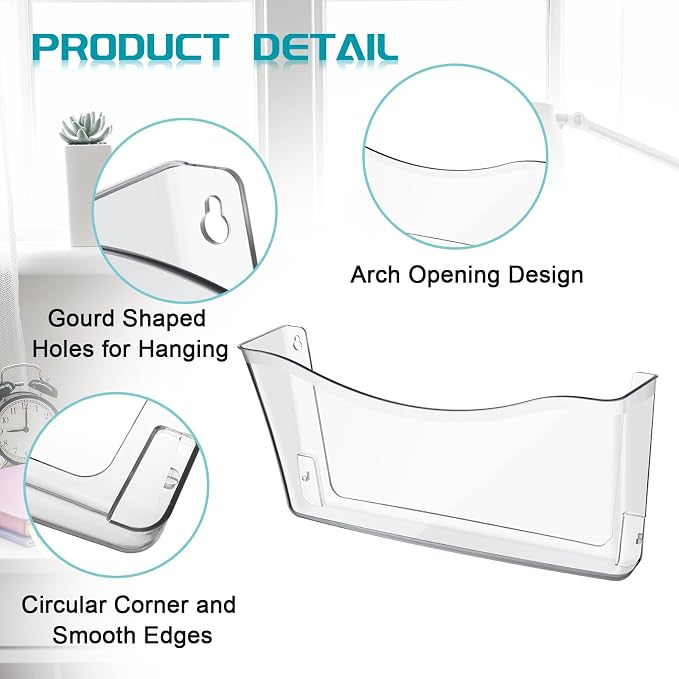 Colarr 12 Pcs Expandable Pocket Wall File Set Plastic Wall Mountable Space Saving Files Office Wall Organizer Wall Mount File Holder Wall Hanging File Organizer for Mail Letter Magazine (Clear) - Image 3