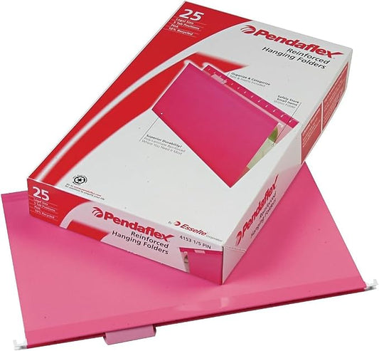 Pendaflex 04153 1/5 PIN Reinforced Hanging Folders, Legal Size, Pink, 1/5 Cut, 25/BX (4153) by TOPSProducts