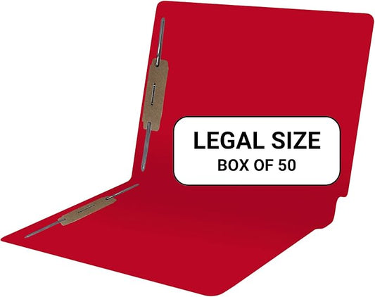 Red File Folders, Doctor Stuff, Legal Size Reinforced End Tab Folder with 2" Bonded Fastener on Inside Front and Back, 14 pt Stock, Box of 50 by DoctorStuff