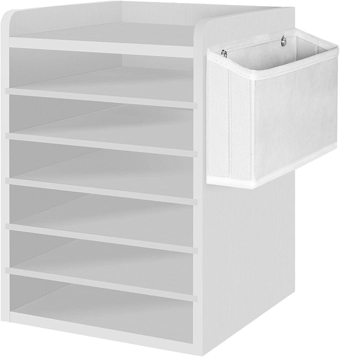HOOBRO Adjustable Countertop Mail Sorter, 6 Tier Wooden Paper Organizer, Vertical Literature Organizer with Side Storage, Office Mailbox Cubbies, Classroom Mailbox, for Home, Office, White WT34WF01 by HOOBRO