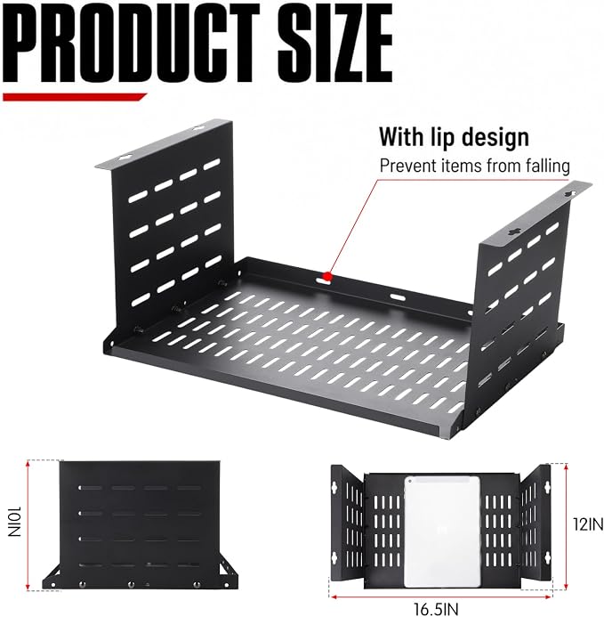 Under Desk Computer Mount for Small Form Factor Sff Computers and Pcs, Using Space 16.7" x H 8" x D 12" Mount Shelf Organizer for Office Home Workstation Gaming Stand up Desk - Image 2