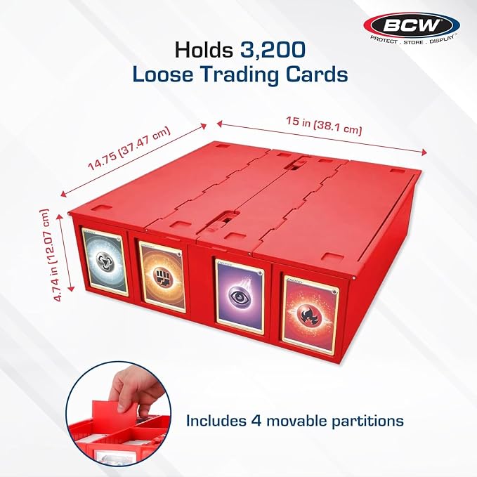 BCW Collectible Card Bin (2-Pack, Red) | Holds 3200 Cards Each | Includes 4 Dividers Per Bin | Storage for Pokémon, MTG & Sports Cards - Image 3
