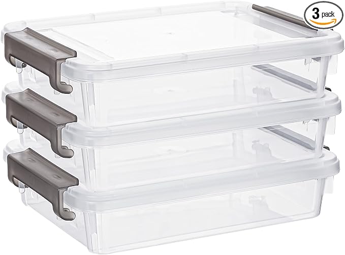 Citylife 3 PCS Plastic Storage Bins with Latching Lids Portable Project Case Clear File Box Stackable Storage Containers for Organizing B5 Paper, Photo, Document, Scrapbook by CITYLIFEHomeOrganization