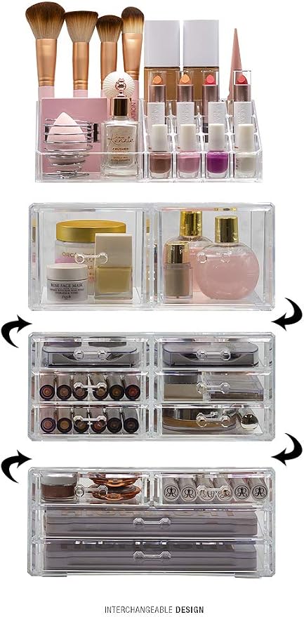 Sorbus Large Makeup Organizer - Clear Stackable Jewelry & Makeup Organizer For Vanity, Bathroom Storage, Dresser - 12 Drawers Cosmetic Beauty Organizers and Storage with Lipstick, Makeup Brush Holder - Image 3