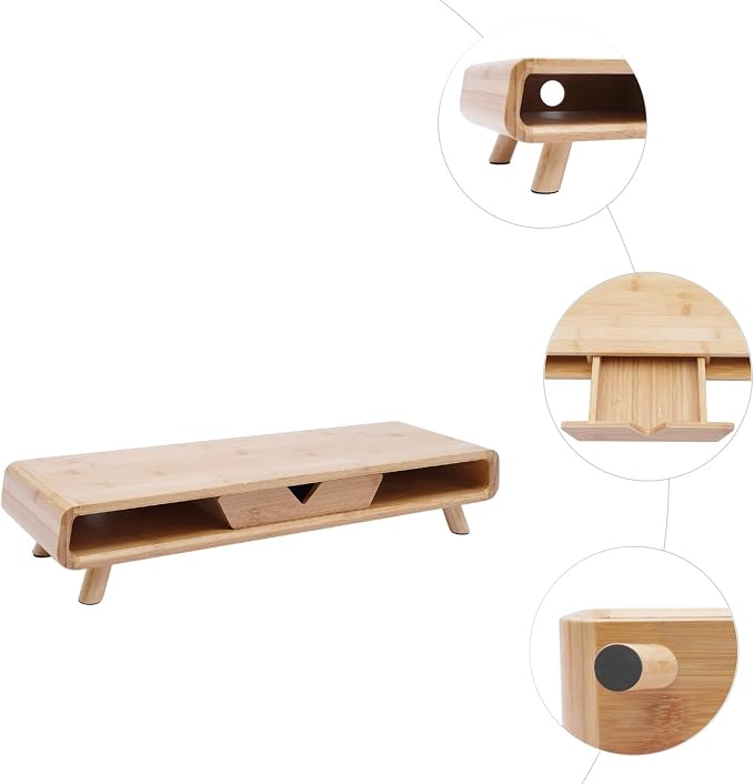Bamboo Monitor Stand Riser Exquisite Monitor Stand with Drawer Ergonomic Height Wood Monitor Stand, No Assembly Required - Image 4