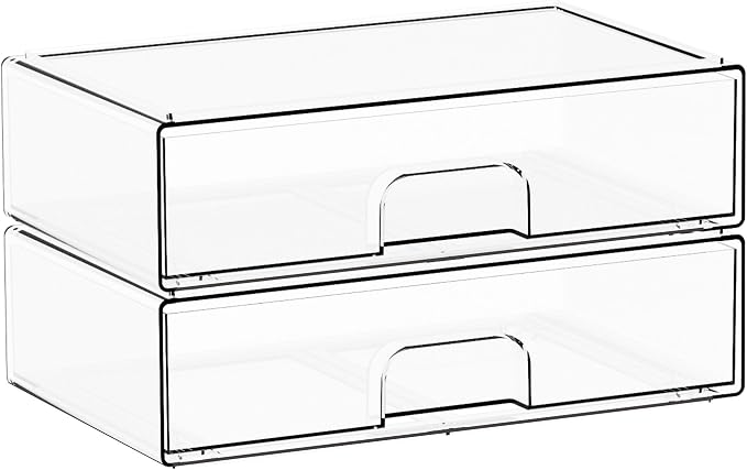 2 Pack Acrylic Drawer Organizer,12.2''W Clear Stackable Storage Drawers,Acrylic Boxes for Storage Makeup Palettes,Cosmetics,Pull Out Bathroom Storage Bins for Hair Products,Medicine Cabinet Organizer - Image 9