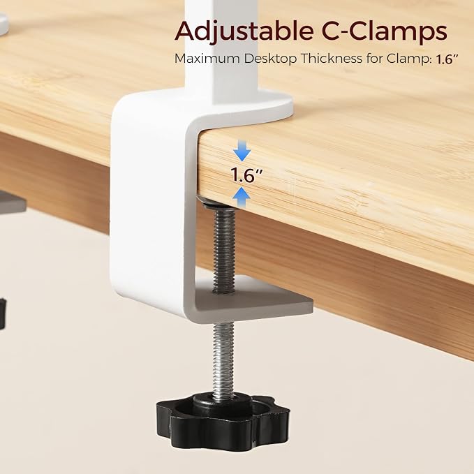 MAHANCRIS Clamp On Desk Organizer, 3-Tier Desktop Bookshelf, Adjustable Desk Storage Shelf, Metal Frame, for Office, Study and Game Room, White DSWT3601 - Image 5